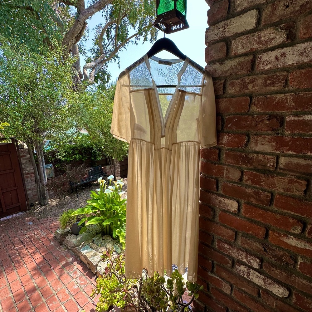 Sandro Paris- Cream Sheer Mesh Seethrough Dress